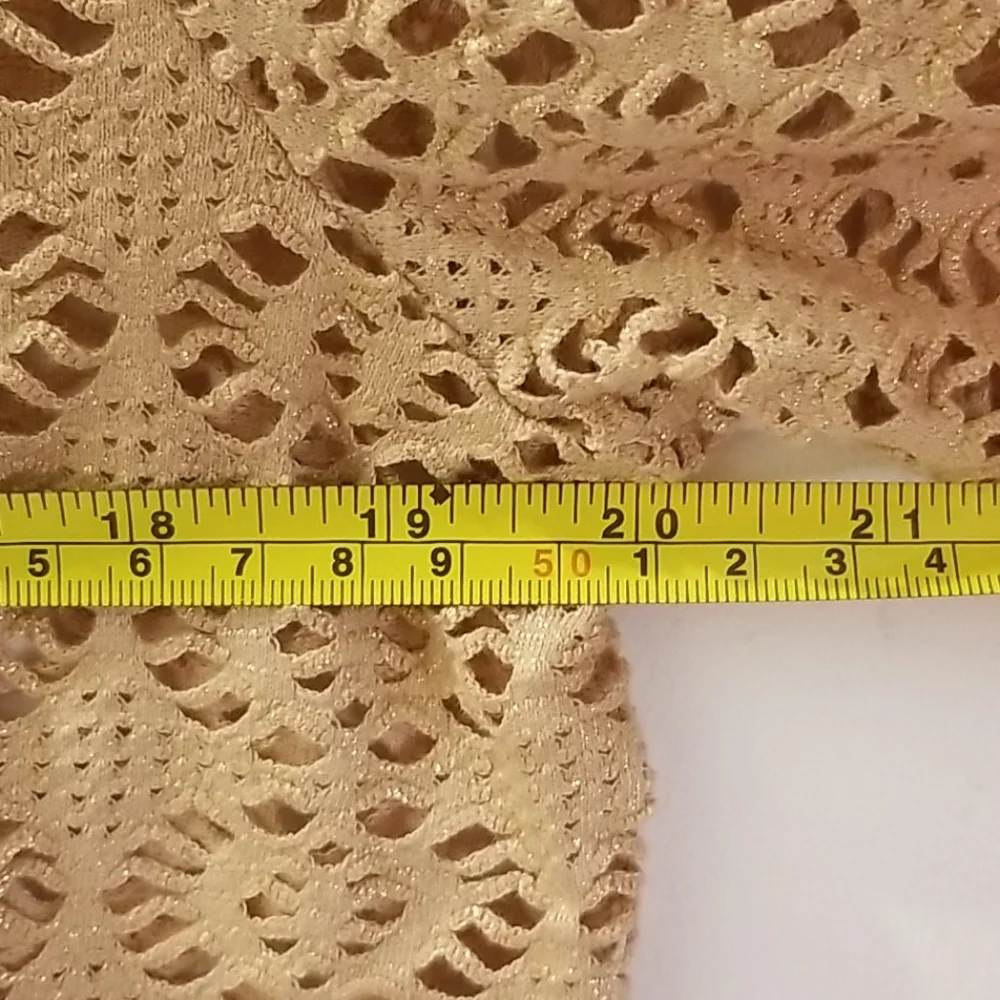 Free People Beach Metallic Gold Lurex Long Sleeve Cut Out Crochet Crop Top Sz L